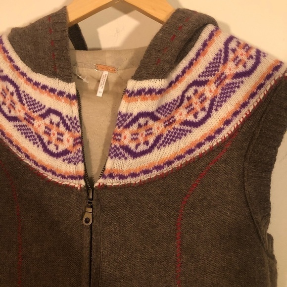Free People Lambswool Fair Isle Hooded Vest S - Picture 2 of 7